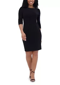 Women's Long Sleeve Boat Neck Solid Ity Sheath Dress