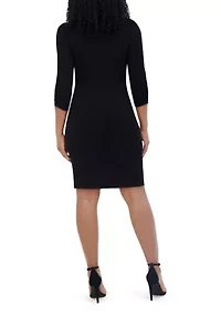 Women's Long Sleeve Boat Neck Solid Ity Sheath Dress