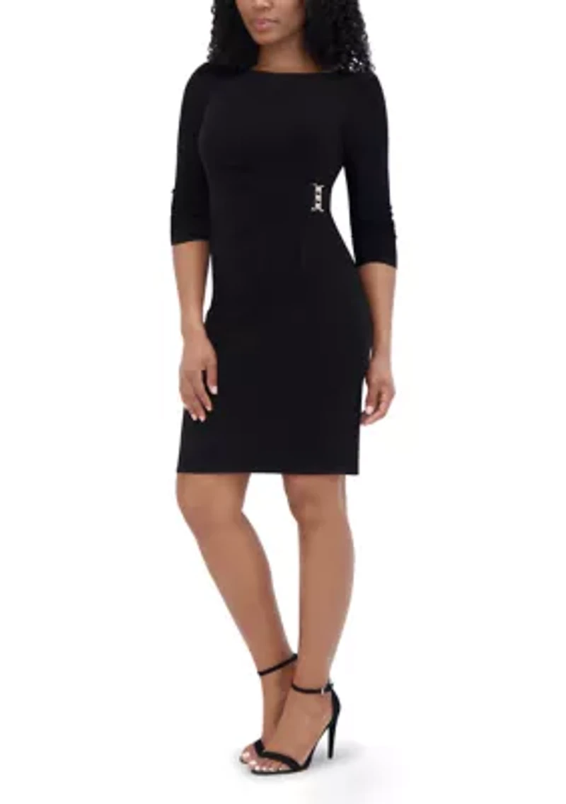 Women's Long Sleeve Boat Neck Solid Ity Sheath Dress