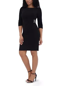 Women's Long Sleeve Boat Neck Solid Ity Sheath Dress