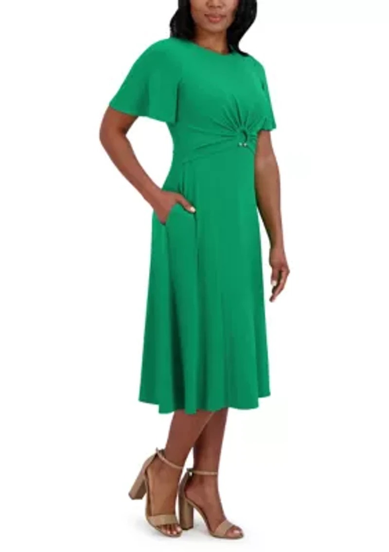 Women's Short Sleeve Crew Neck Solid A-Line Dress