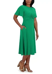 Women's Short Sleeve Crew Neck Solid A-Line Dress