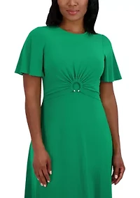 Women's Short Sleeve Crew Neck Solid A-Line Dress
