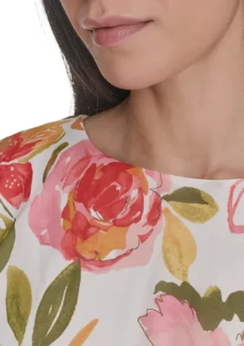 Women's Boat Neck Floral Printed Tiered Dress