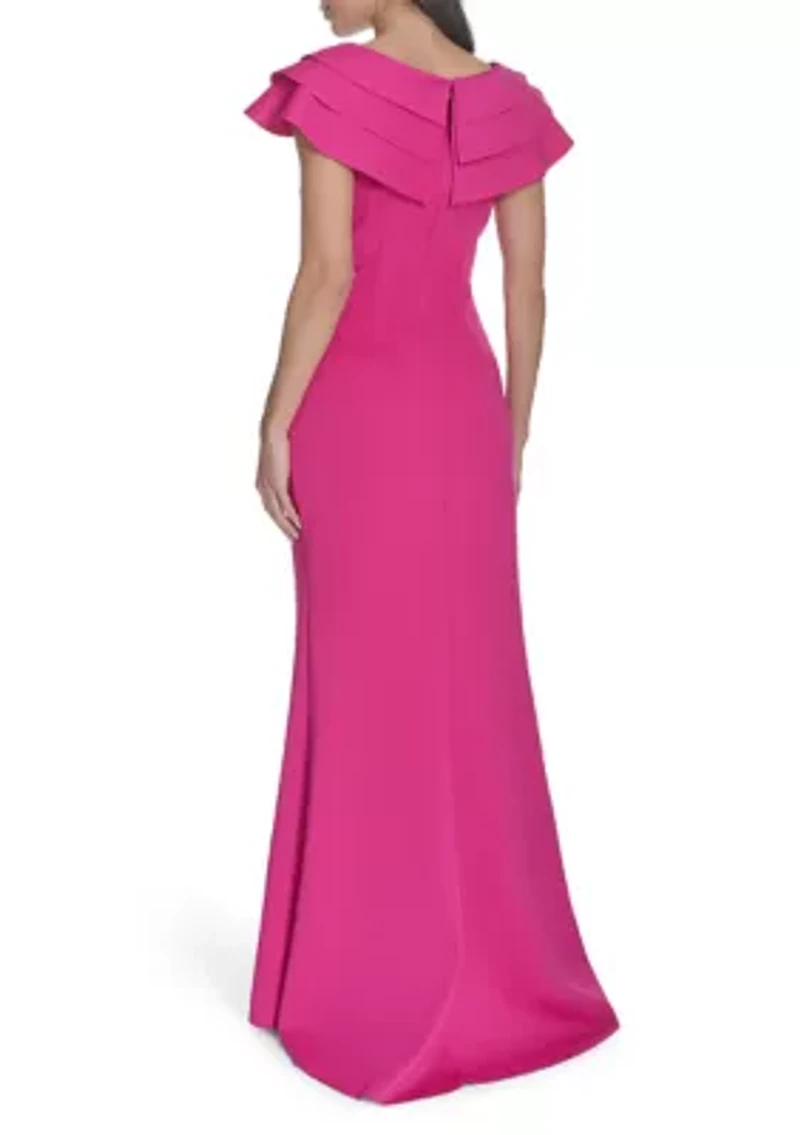 Women's Solid Ruched Ruffle Gown
