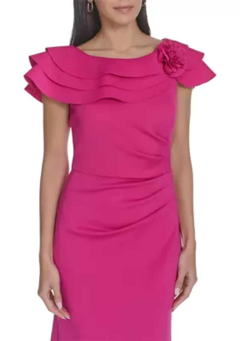 Women's Solid Ruched Ruffle Gown