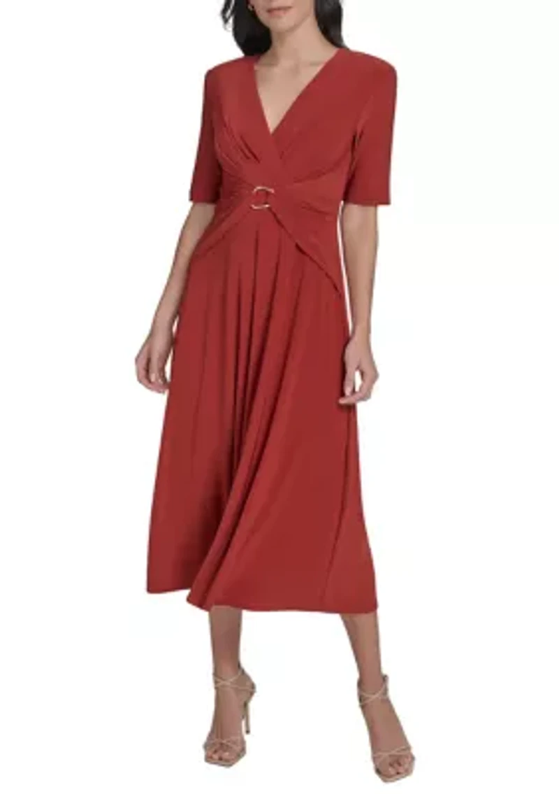 Women's Solid Gathered Waist Dress