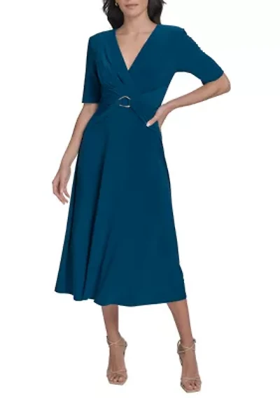 Women's Solid Gathered Waist Dress
