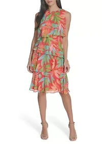 Women's Leaf Printed Chiffon Dress