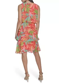 Women's Leaf Printed Chiffon Dress