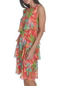 Women's Leaf Printed Chiffon Dress