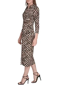 Women's Long Sleeve Collared Printed A-Line Dress