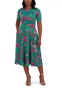 Women's Short Sleeve Crew Neck Floral Print Dress