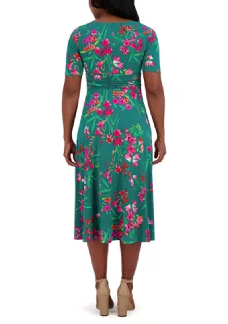Women's Short Sleeve Crew Neck Floral Print Dress