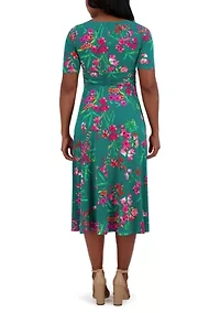 Women's Short Sleeve Crew Neck Floral Print Dress