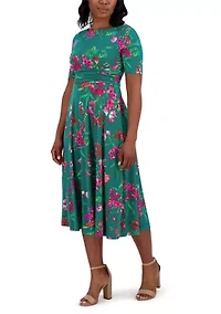 Women's Short Sleeve Crew Neck Floral Print Dress