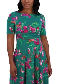 Women's Short Sleeve Crew Neck Floral Print Dress