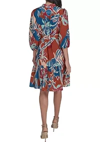 Women's Leaf Printed Tie Waist Dress