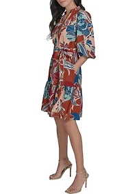 Women's Leaf Printed Tie Waist Dress
