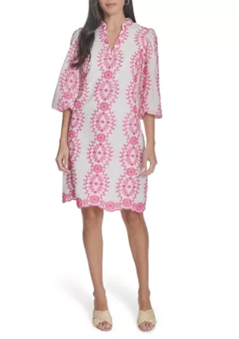 Women's 3/4 Sleeve Printed A-Line Dress