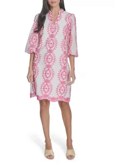 Women's 3/4 Sleeve Printed A-Line Dress