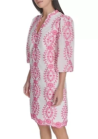 Women's 3/4 Sleeve Printed A-Line Dress