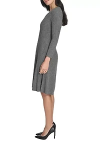 Women's Long Sleeve V-Neck Solid A-Line Sweater Dress