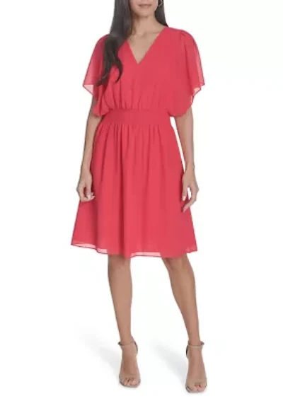 Women's Short Sleeve V-Neck Fit and Flare Mini Dress