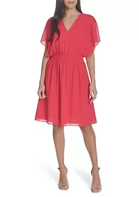 Women's Short Sleeve V-Neck Fit and Flare Mini Dress