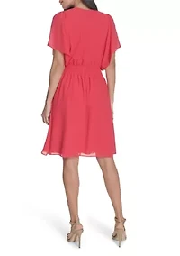 Women's Short Sleeve V-Neck Fit and Flare Mini Dress