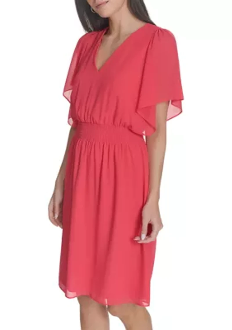 Women's Short Sleeve V-Neck Fit and Flare Mini Dress