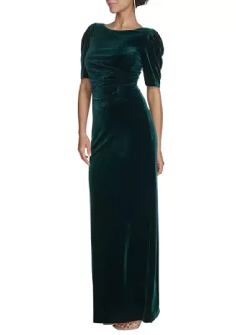 Short Sleeve Crew Neck Solid Velvet Slim Gown