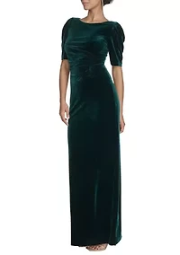 Short Sleeve Crew Neck Solid Velvet Slim Gown