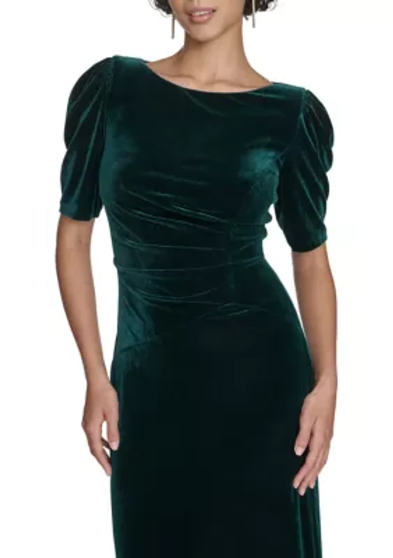 Short Sleeve Crew Neck Solid Velvet Slim Gown