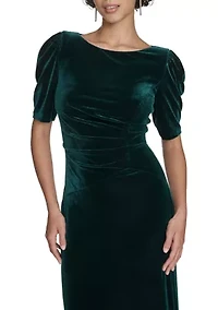 Short Sleeve Crew Neck Solid Velvet Slim Gown