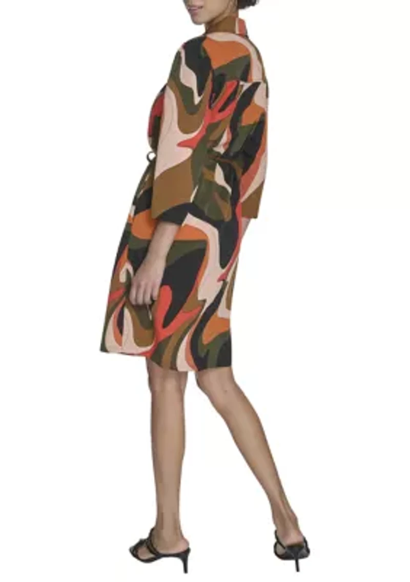 Women's 3/4 Collared Geo Print A-Line Dress