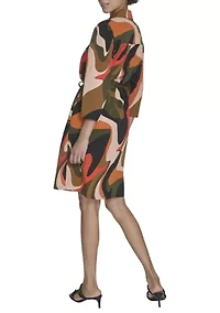 Women's 3/4 Collared Geo Print A-Line Dress