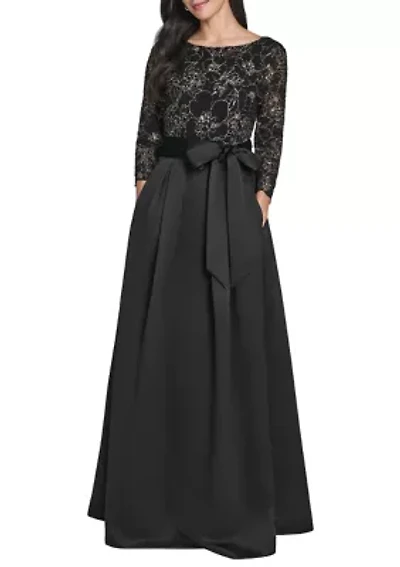 Women's 3/4 Sleeve Satin A-Line Dress