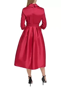 Women's 3/4 Sleeve V-Neck Solid Satin A-Line Dress