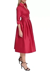 Women's 3/4 Sleeve V-Neck Solid Satin A-Line Dress