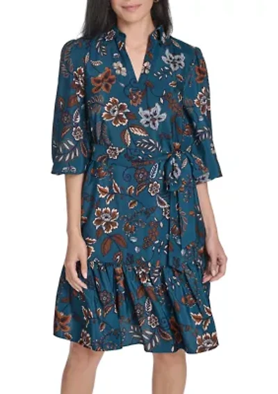 Women's Collared Neck Floral Print Dress