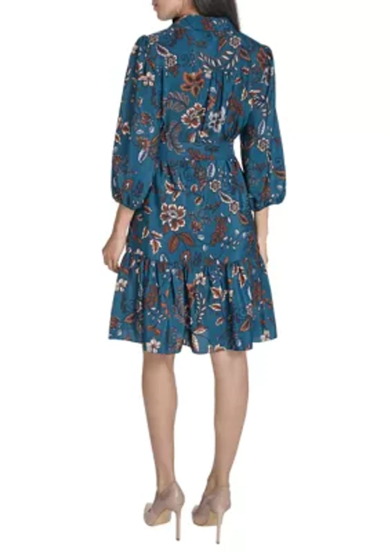 Women's Collared Neck Floral Print Dress