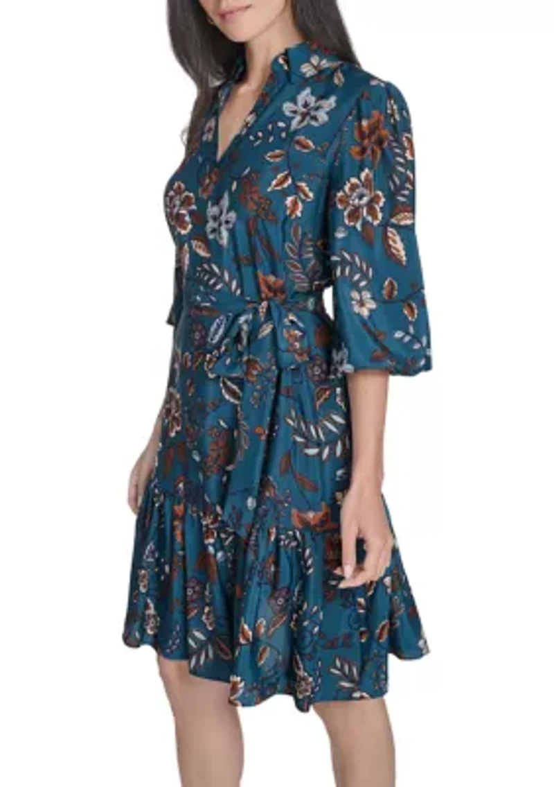 Women's Collared Neck Floral Print Dress