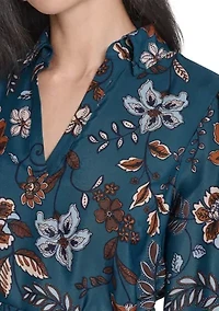 Women's Collared Neck Floral Print Dress