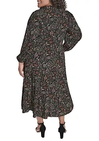 Plus Notch Ruffle Collar Tiered Midi Dress