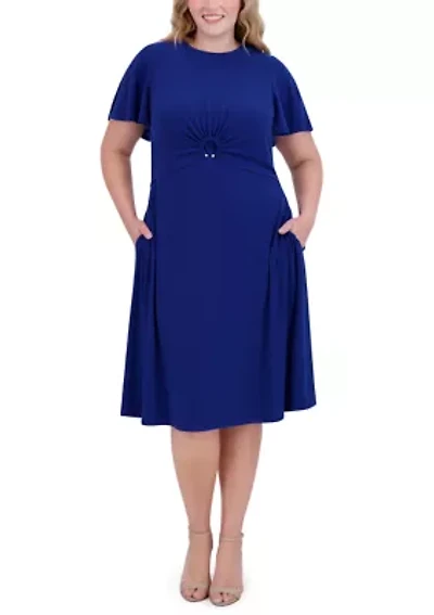 Plus Short Sleeve Fit and Flare Dress