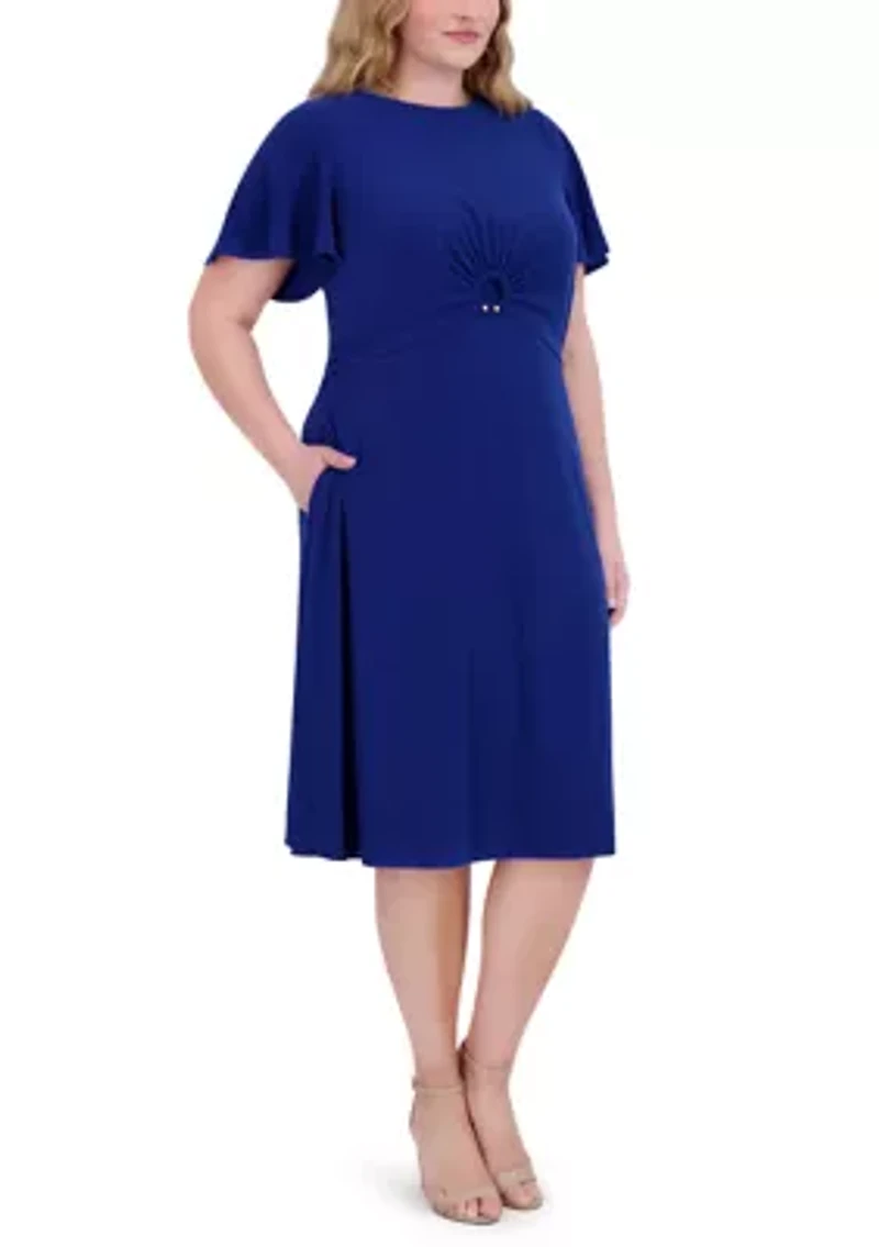 Plus Short Sleeve Fit and Flare Dress