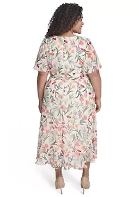 Plus Crew Neck Floral Print Dress