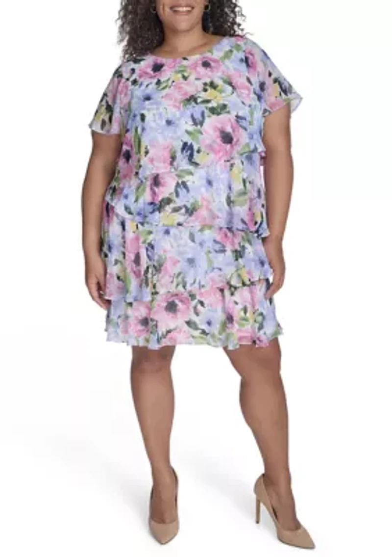 Plus Flutter Sleeve Floral Print Dress