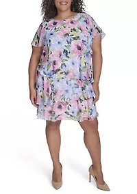 Plus Flutter Sleeve Floral Print Dress